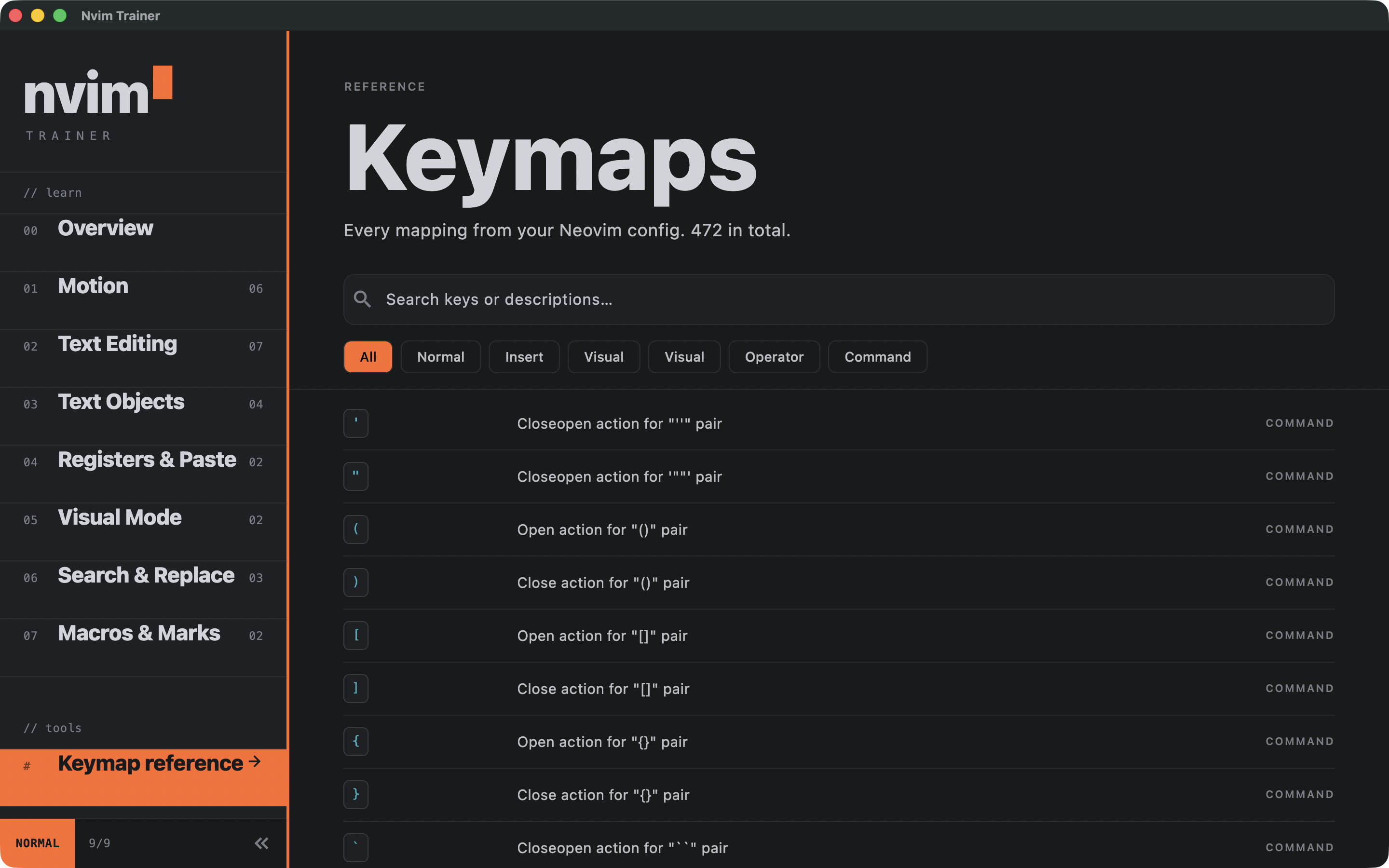A keymap reference if you just want to look a key up.